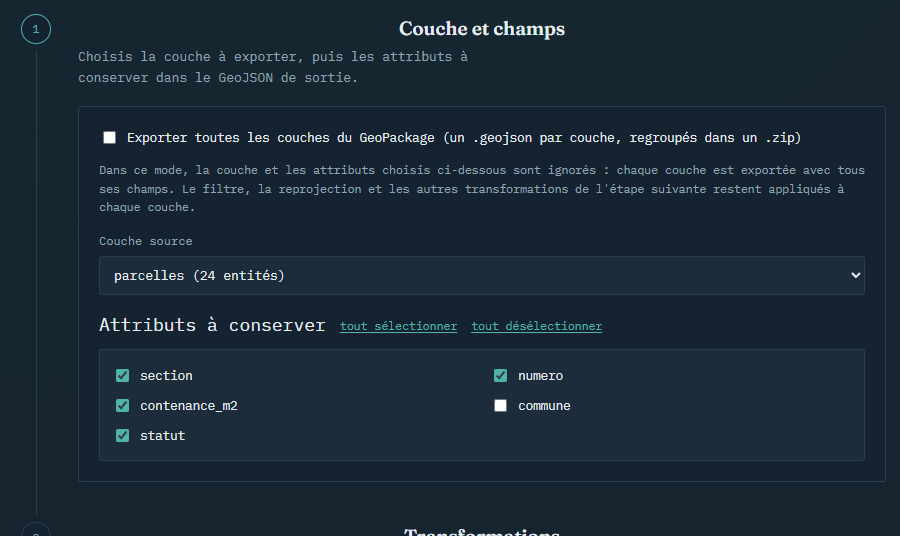 Étape « Couche et champs »
