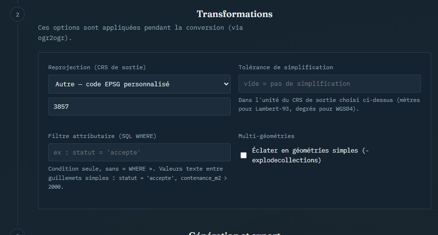 Code EPSG personnalisé
