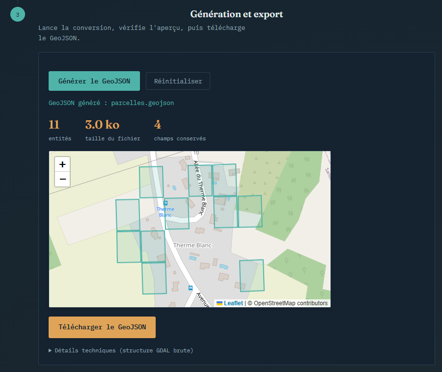 Résultat de la génération GeoJSON