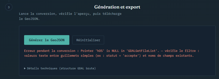 Erreur de filtre